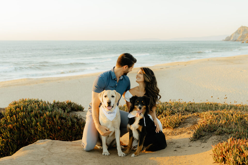 Couples Half Moon Bay engagement photos on the beach