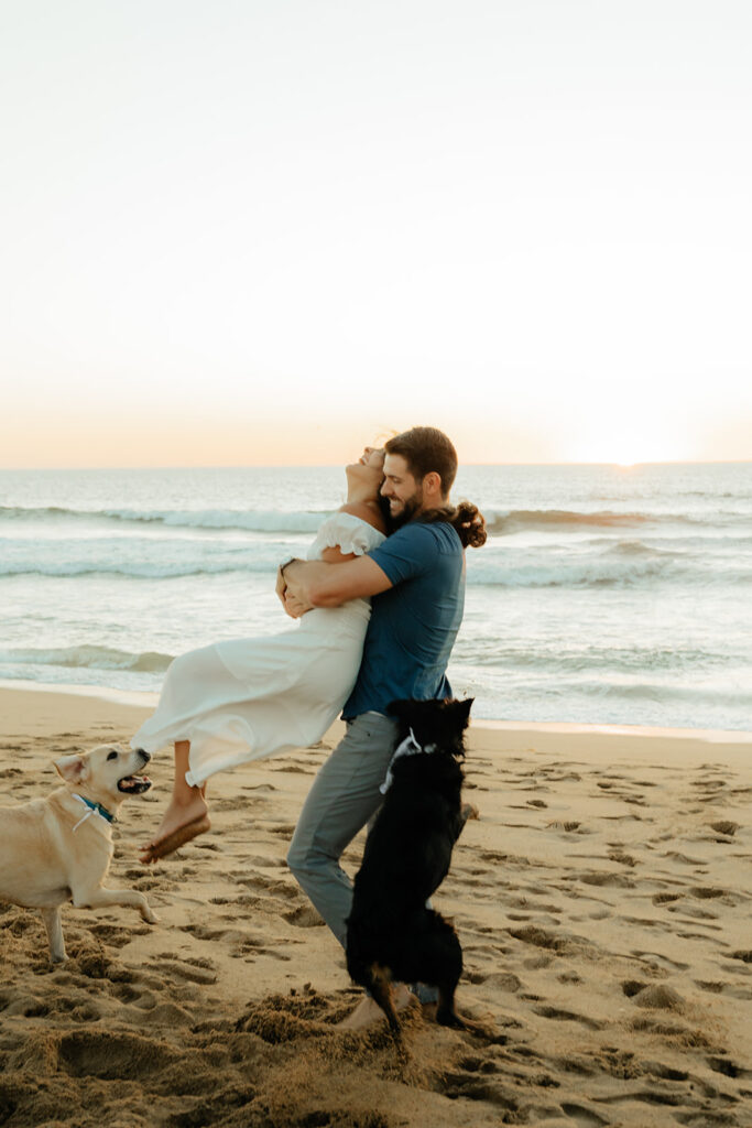 Couples Half Moon Bay engagement photos on the beach