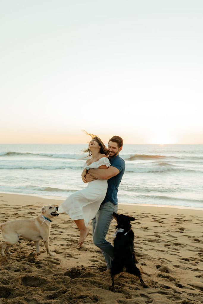 Couples Half Moon Bay engagement photos on the beach