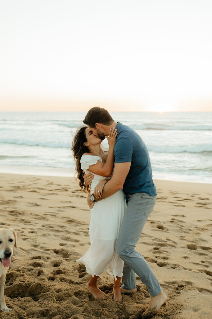 Couples Half Moon Bay engagement photos on the beach