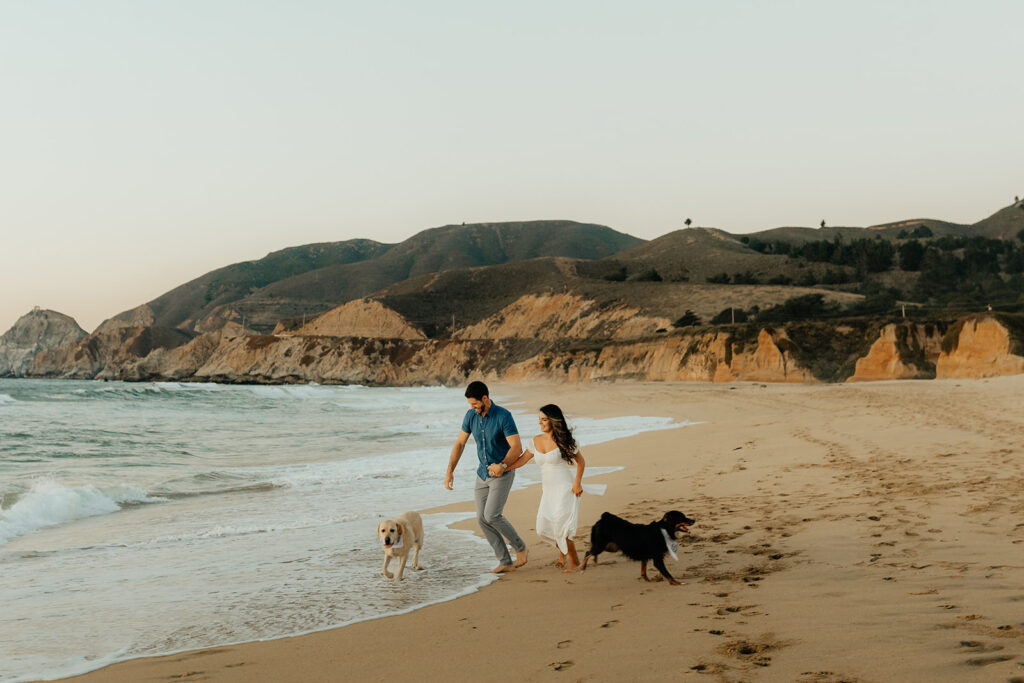 Couples Half Moon Bay engagement photos on the beach