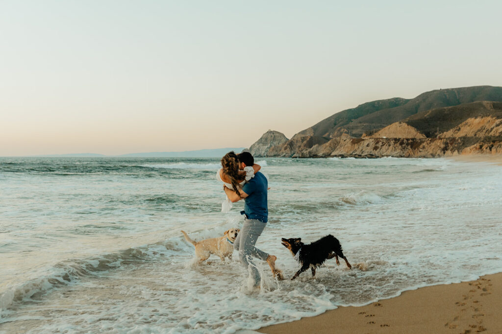 Couples Half Moon Bay engagement photos on the beach