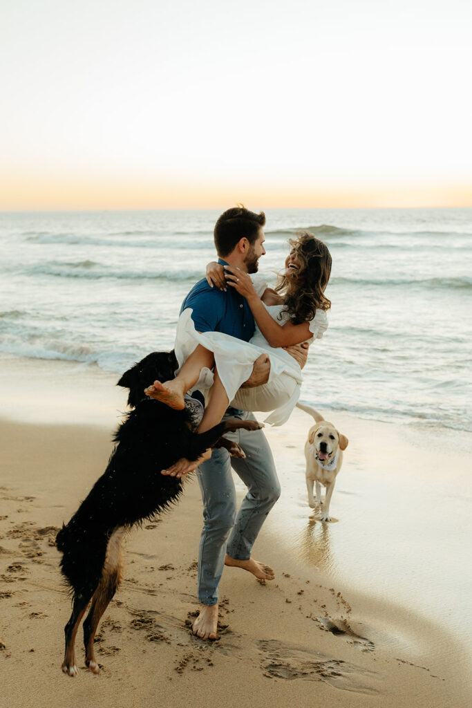 Couples Half Moon Bay engagement photos on the beach
