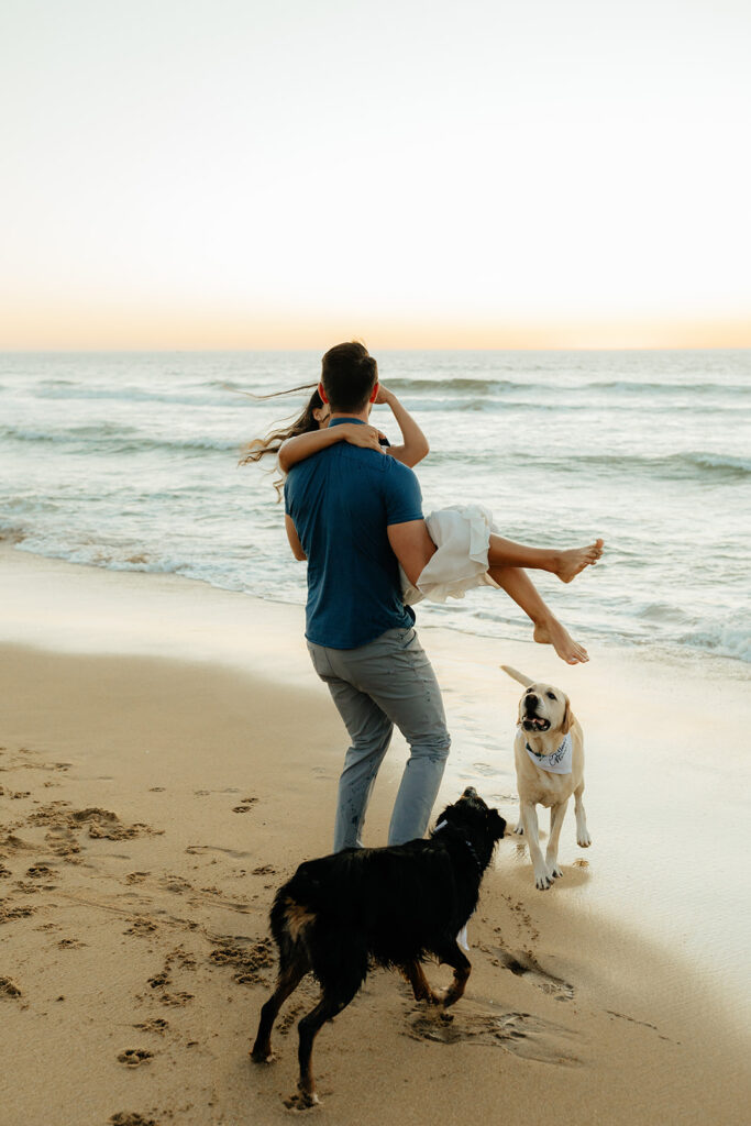 Couples Half Moon Bay engagement photos on the beach