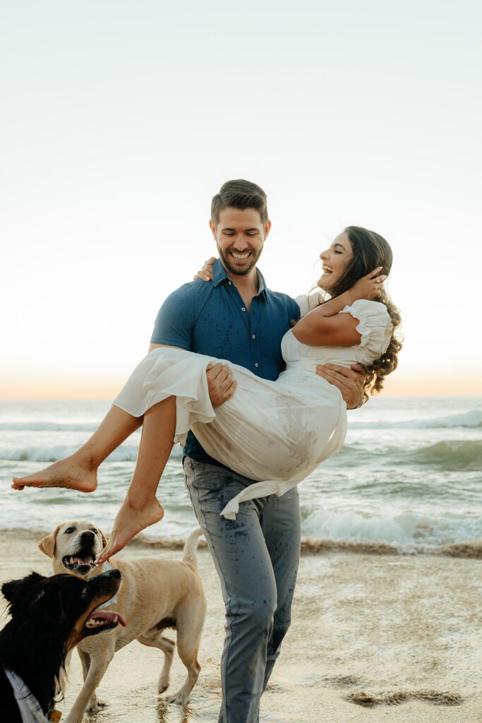 Couples Half Moon Bay engagement photos on the beach