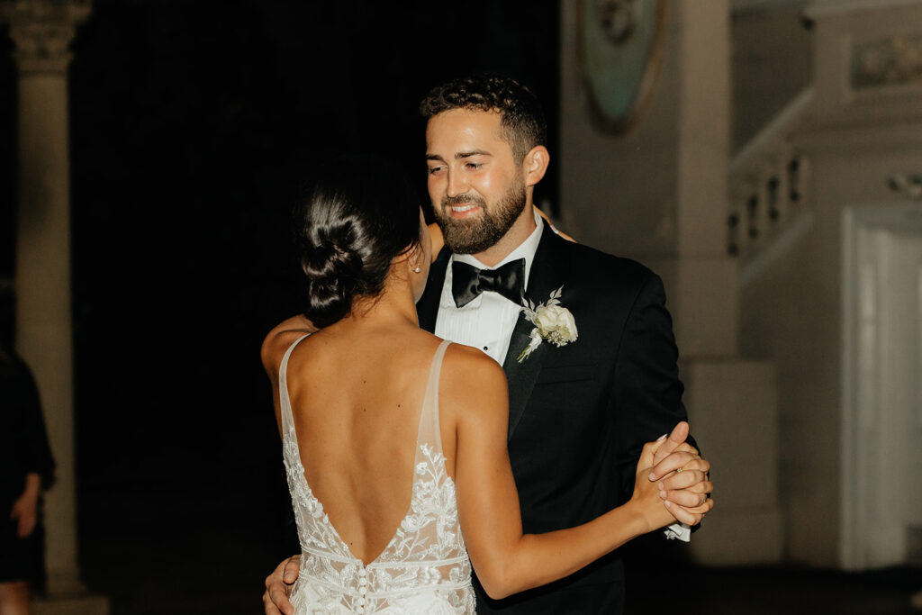 Bride and groom dancing
