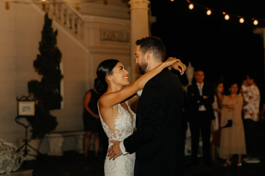 Bride and groom dancing