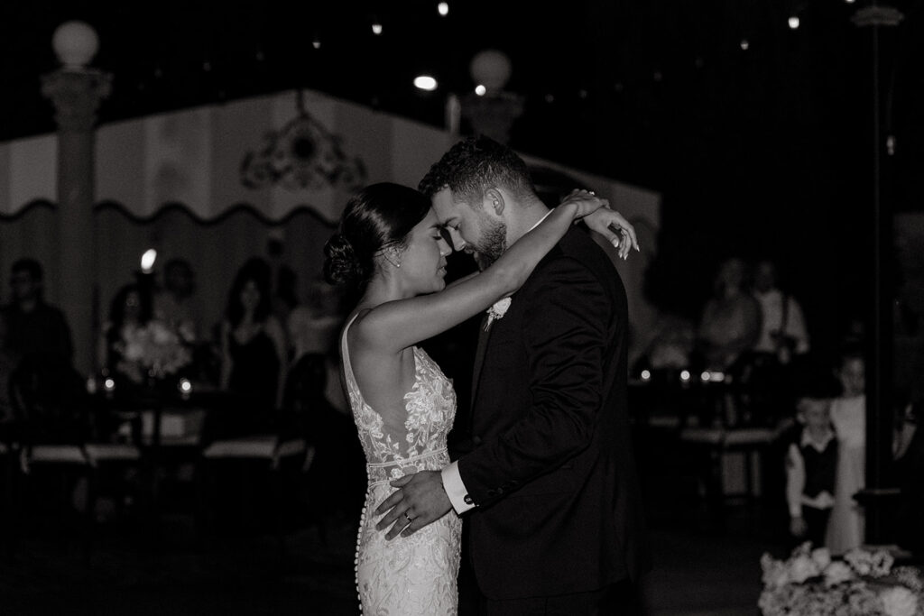 Bride and groom dancing