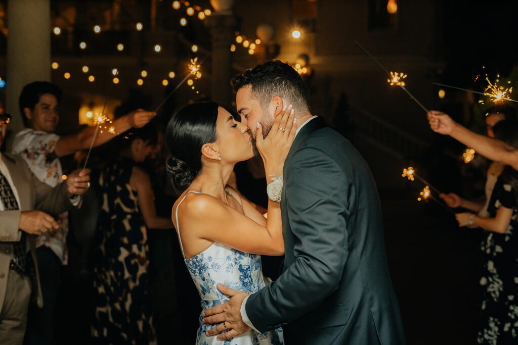 Bride and grooms sparkler wedding exit