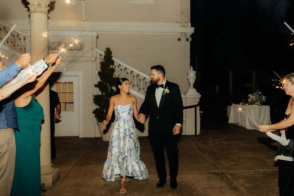 Bride and grooms sparkler wedding exit