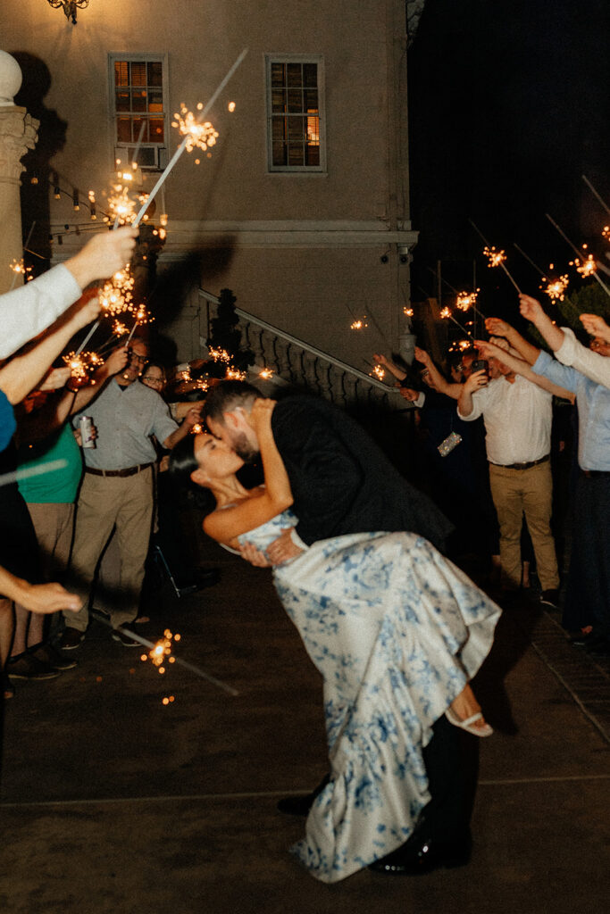 Bride and grooms sparkler wedding exit