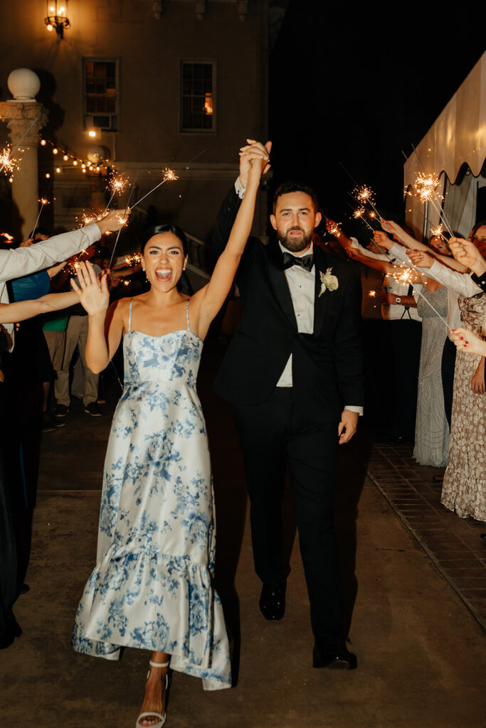 Bride and grooms sparkler wedding exit