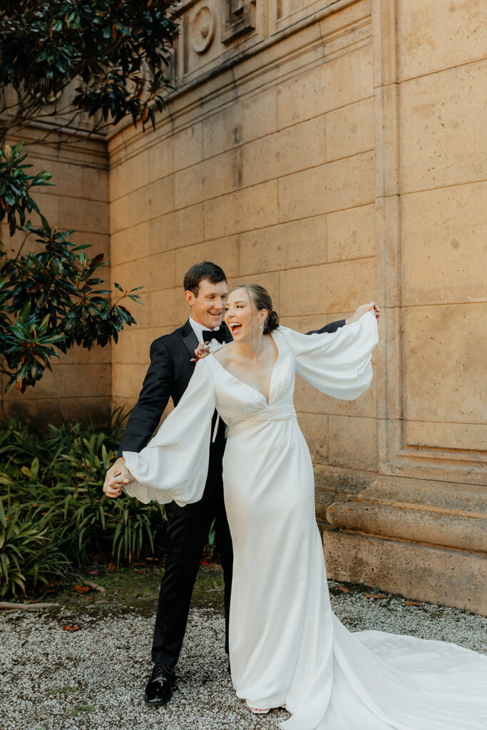 Bride and groom portraits at The Palace of Fine Arts in SF