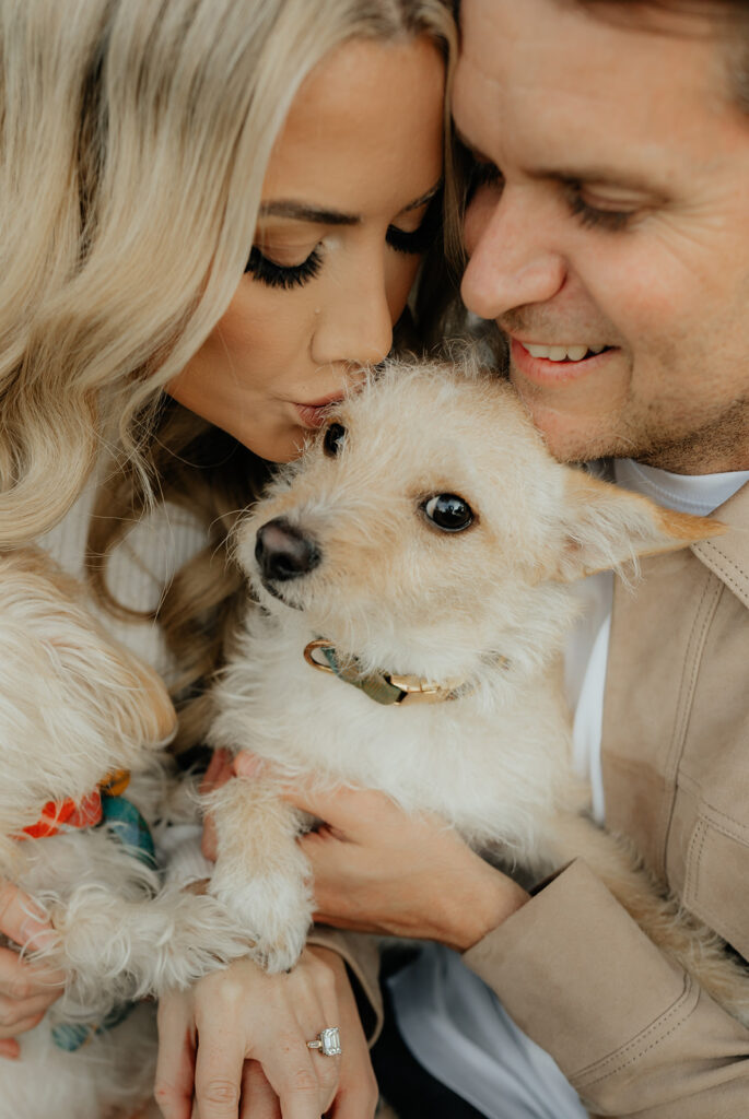 Couples Sacramento engagement photos at McKinley Park with their two dogs
