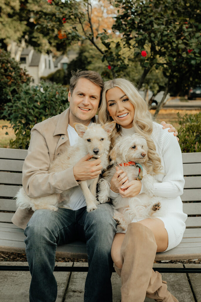 Couples Sacramento engagement photos at McKinley Park with their two dogs