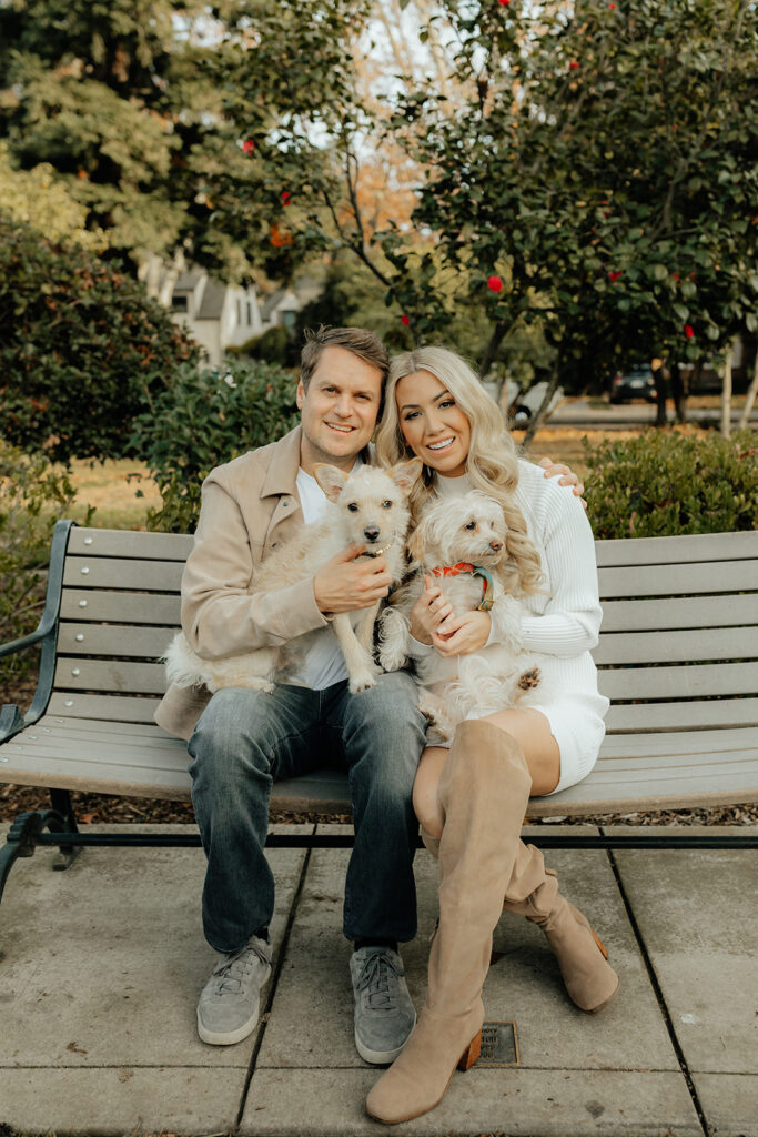 Couples Sacramento engagement photos at McKinley Park with their two dogs