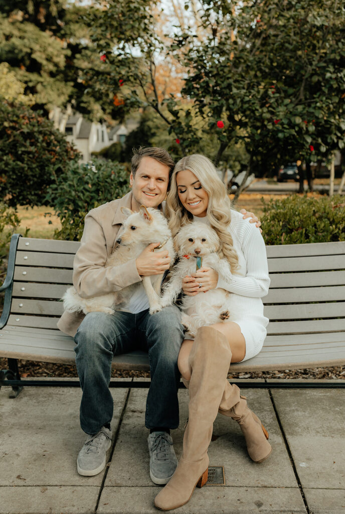 Couples Sacramento engagement photos at McKinley Park with their two dogs