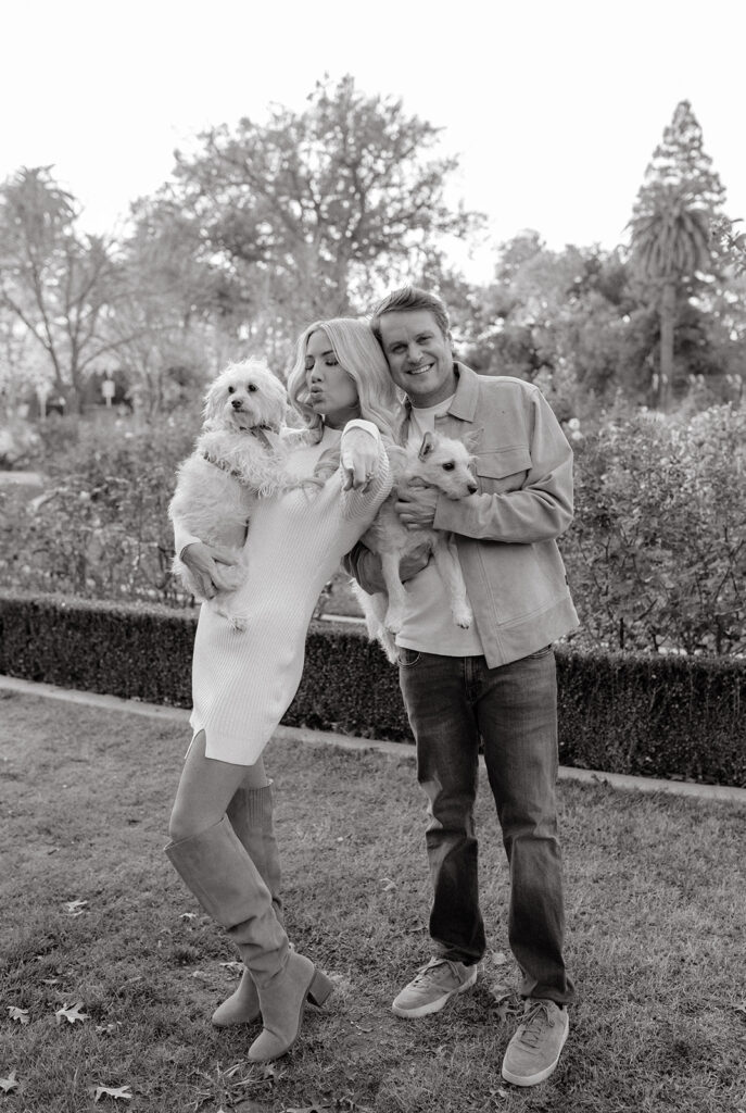 Couples Sacramento engagement photos at McKinley Park with their two dogs