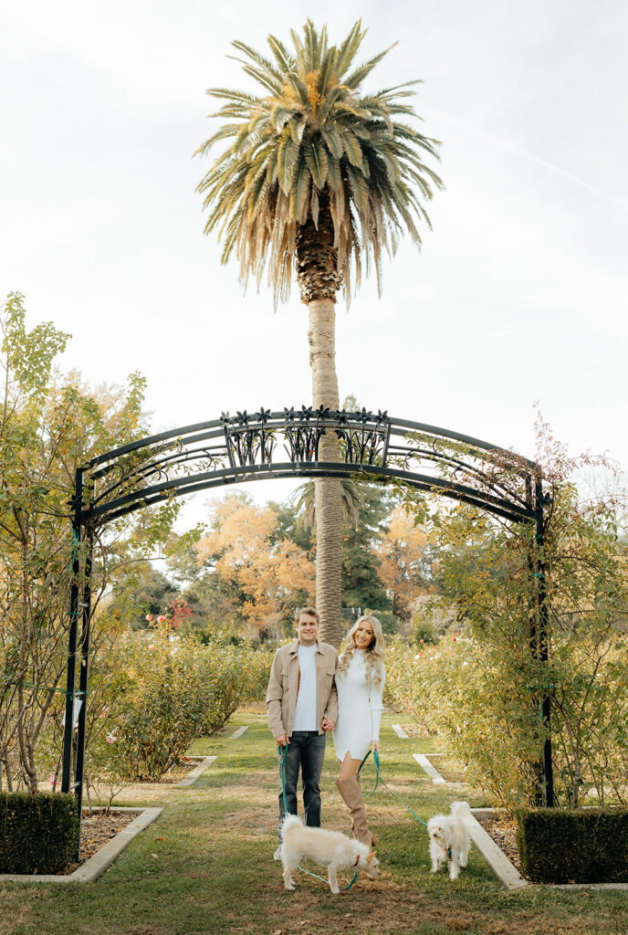 Couples Sacramento engagement photos at McKinley Park with their two dogs