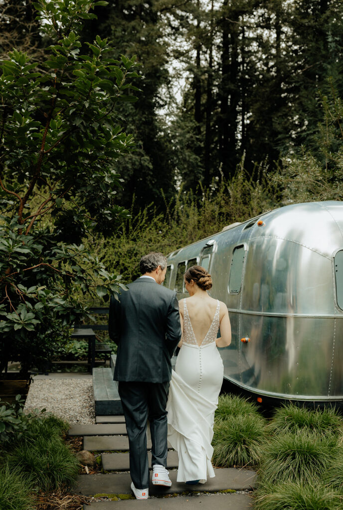 couple walking around their wedding venue 