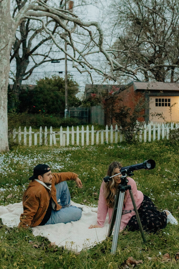 couple stargazing during their a walk to remember inspired shoot
