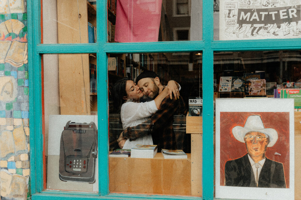 cute couple at their artsy engagement session 