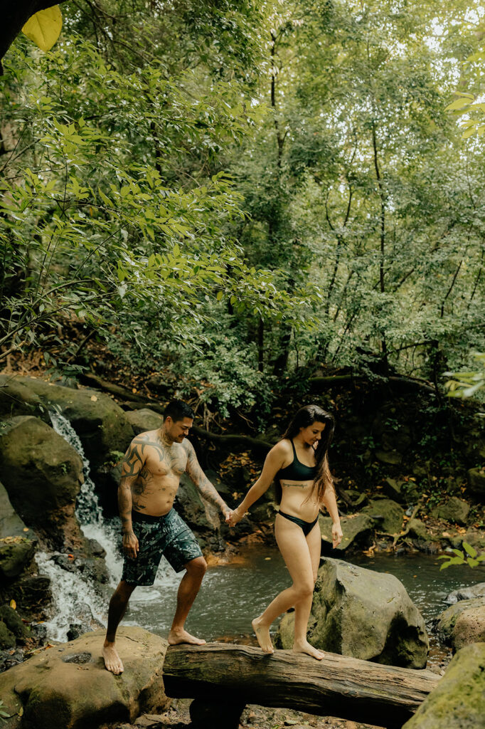 Playful Waterfall Couple Photoshoot on Oahu, HI
