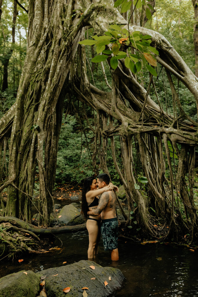 Playful Waterfall Couple Photoshoot on Oahu, HI
