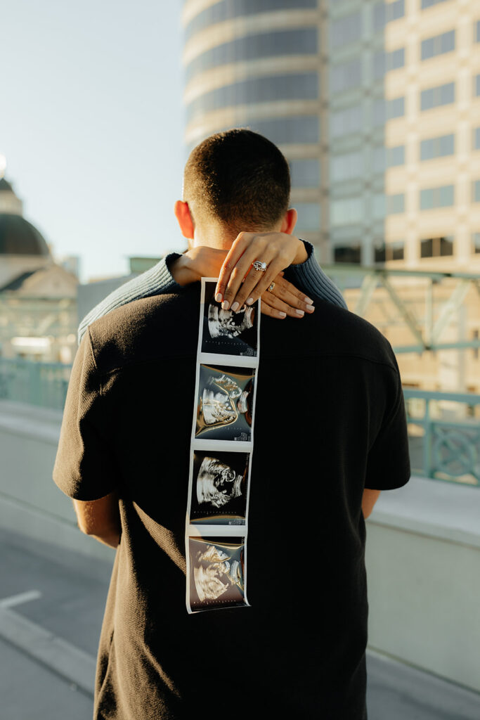 couple a their baby announcement photoshoot in sacramento 