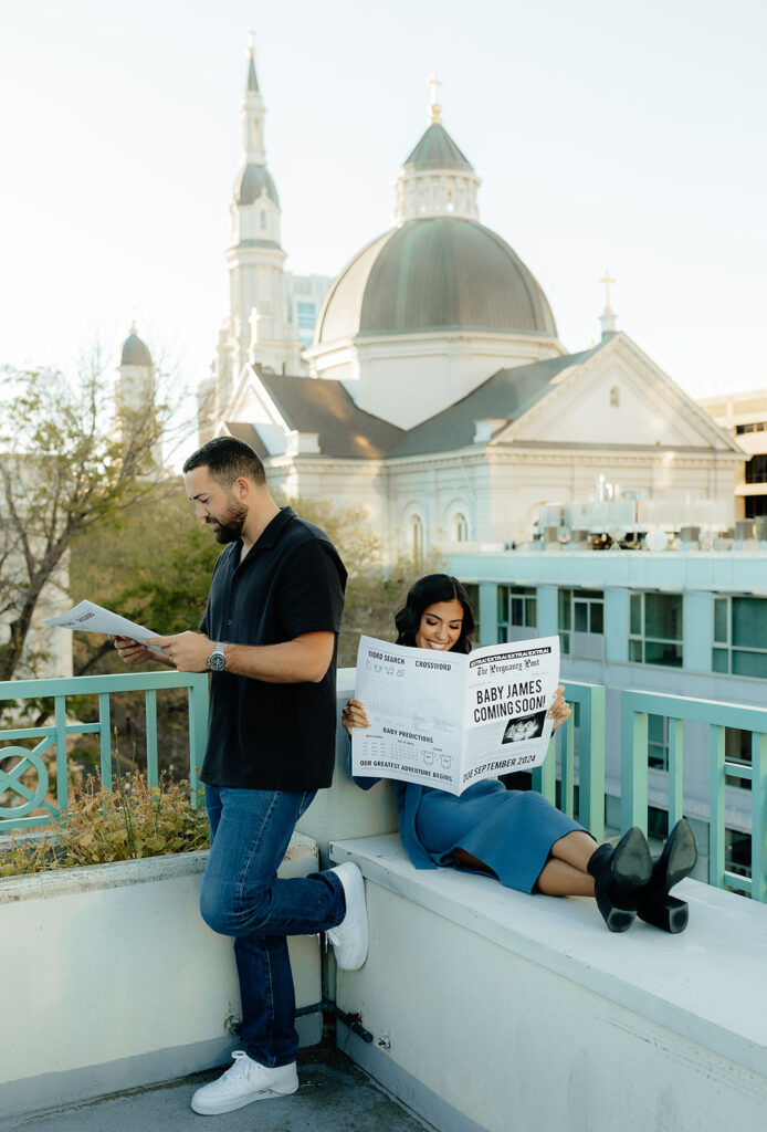 Cute Rooftop Baby Announcement in Sacramento, CA