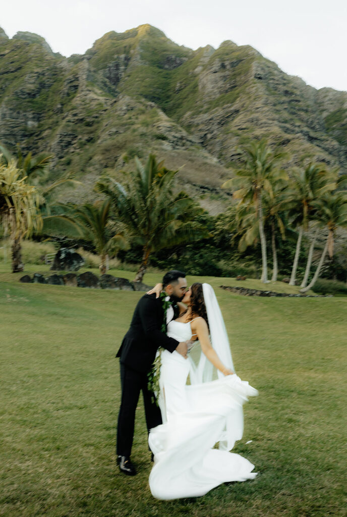 bride and groom kissing 