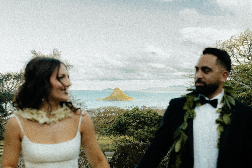 cute couple at their colorful and eco-friendly wedding