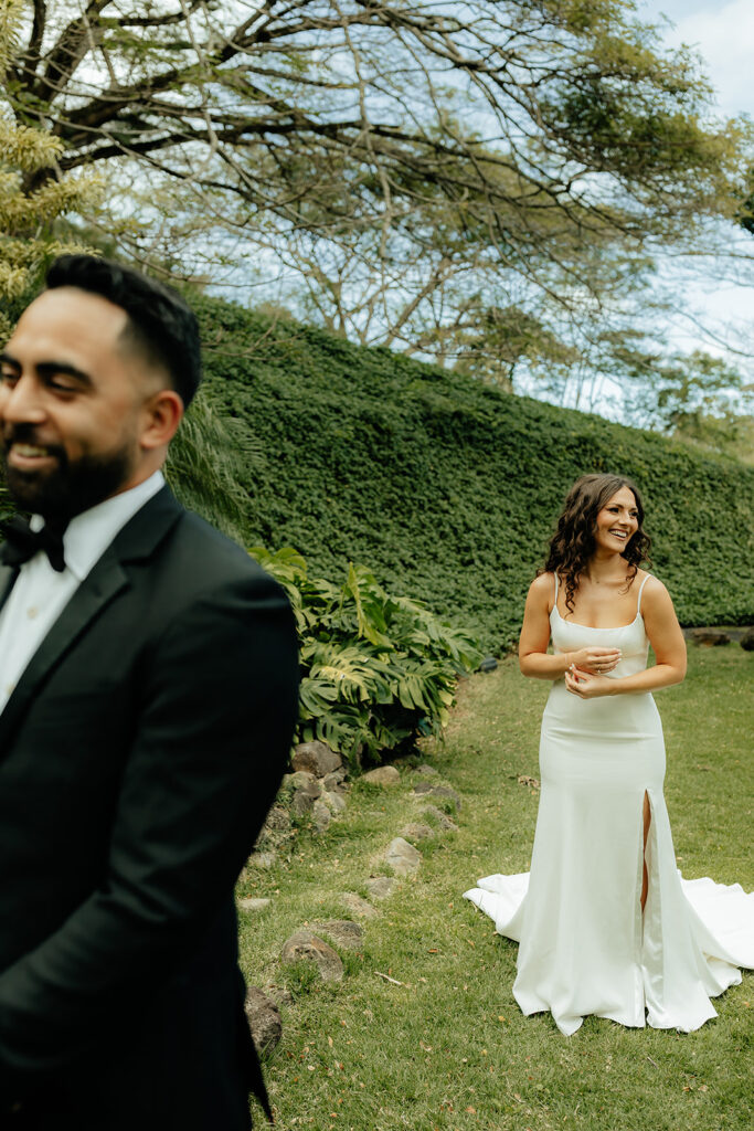 bride and groom before their first look