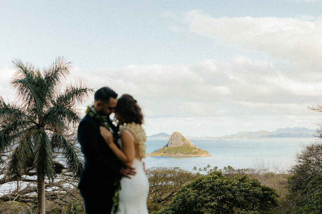 bride and groom hugging
