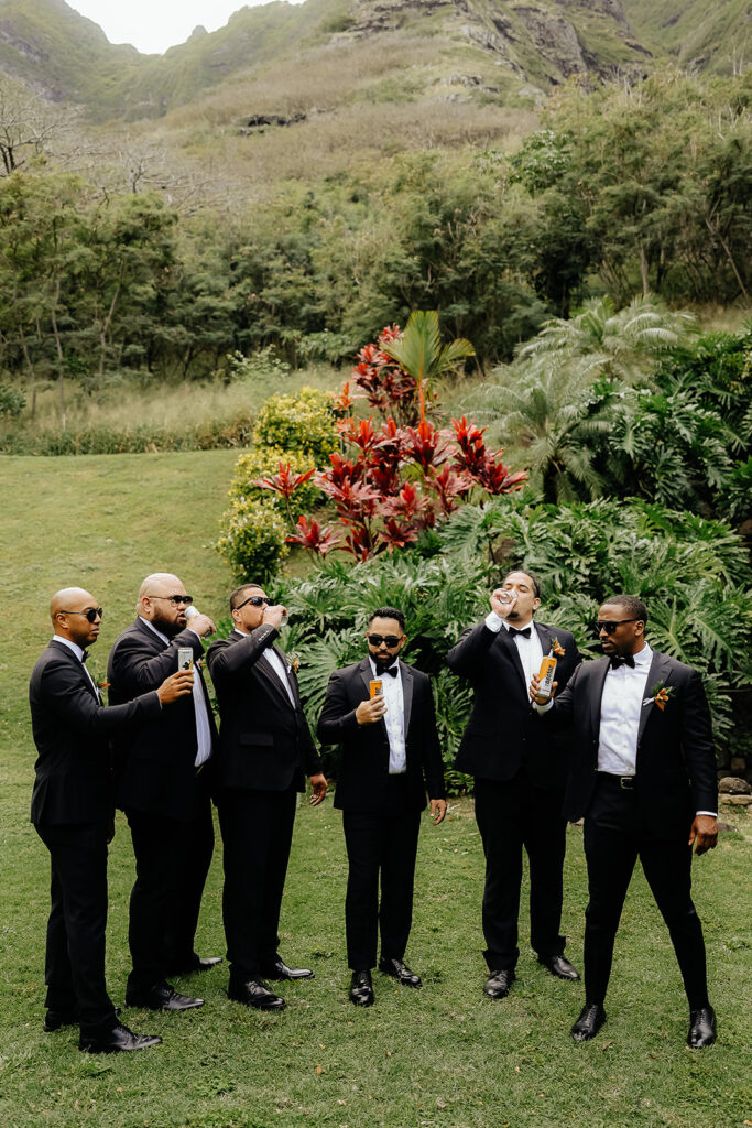 groom and his frineds at his Colorful Eco-Friendly Wedding