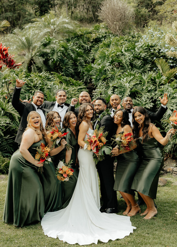 bride and groom with their friends