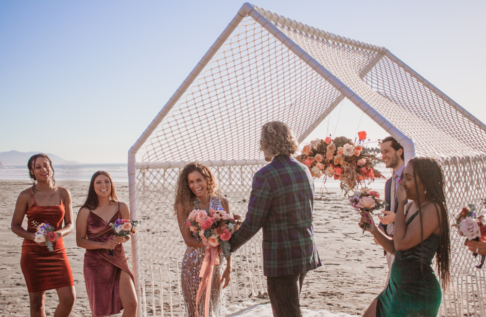 Rachel Christopherson San Luis Obispo Boho Beach Elopement Wedding Ceremony Bride Laughing