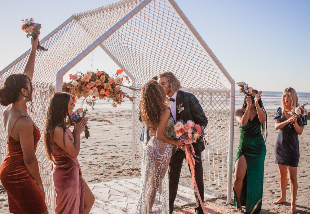 Rachel Christopherson San Luis Obispo Boho Beach Elopement Wedding Husband and Wife first Kiss