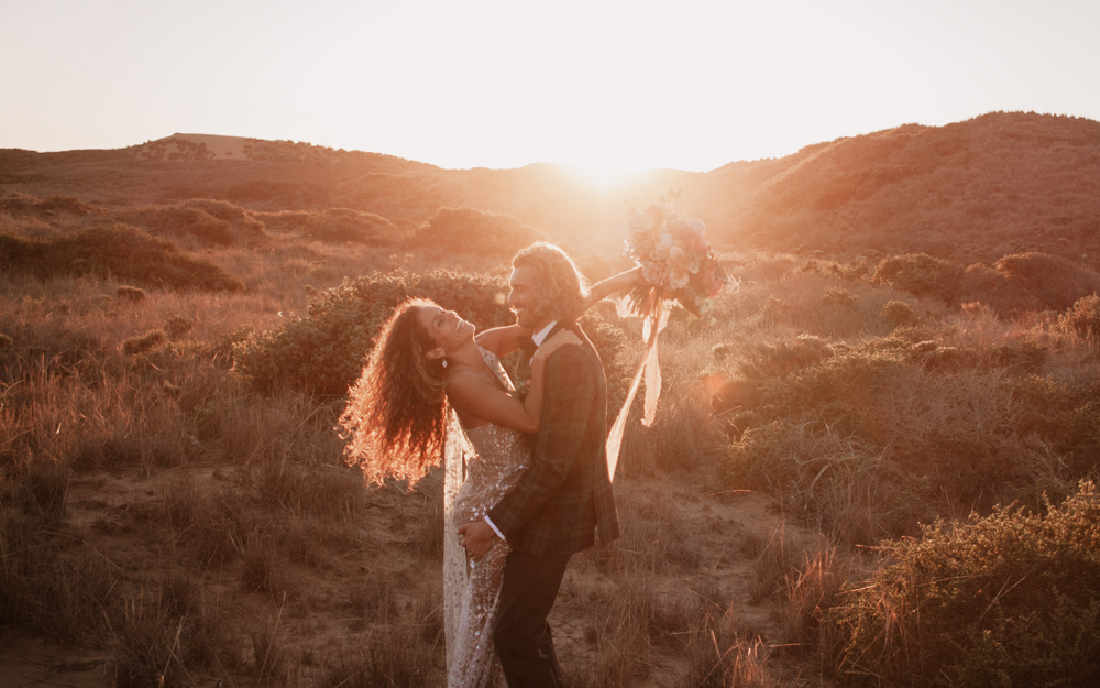 Rachel Christopherson San Luis Obispo Montana de Oro sunset wedding portraits messy hair don't care