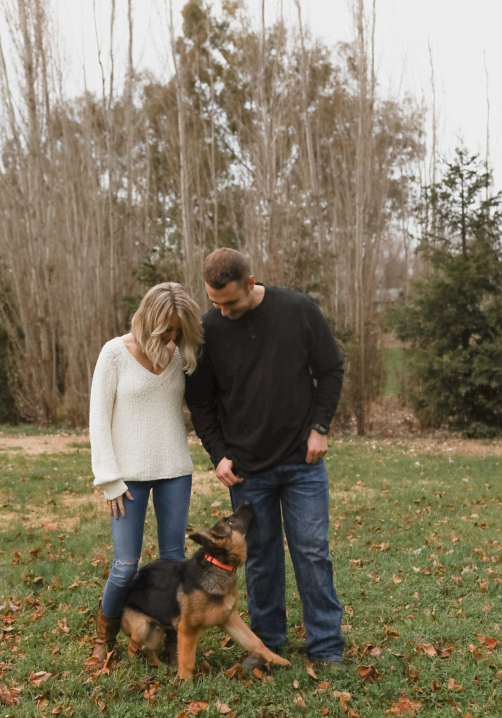 Rachel Christopherson Sacramento California Fall Winter Engagement Session with puppy