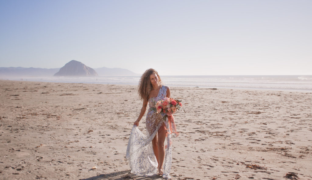Rachel Christopherson San Luis Obispo Boho Beach Wedding Bridal Portrait Morro Bay Rock