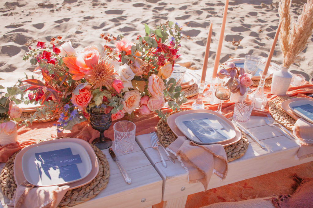 Rachel Christopherson San Luis Obispo Boho Beach Wedding Table Set Up Details Morro Bay 