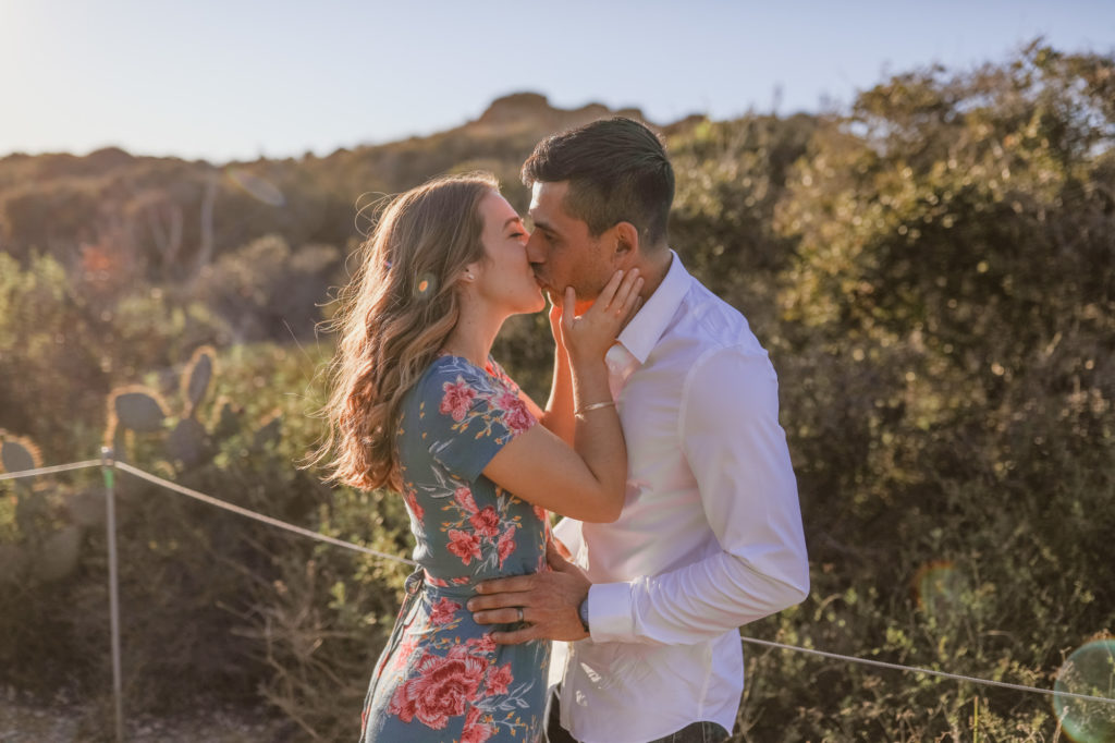 Rachel Christopherson Torrey Pines San Diego Engagement Sunset Greenery Kiss 
