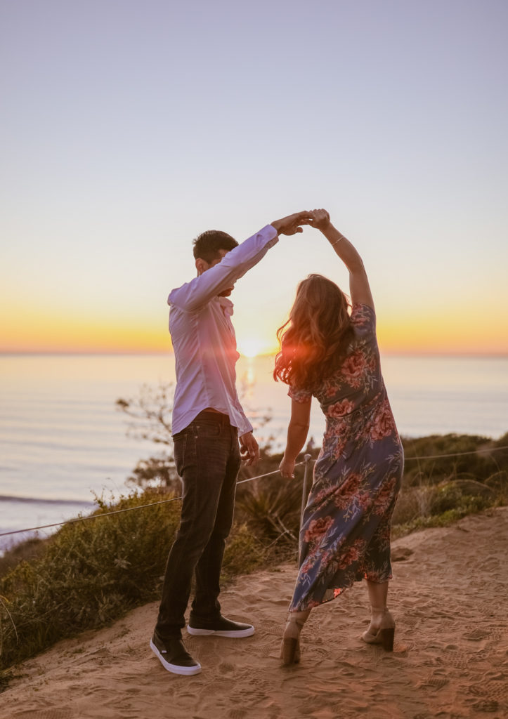 Rachel Christopherson Torrey Pines San Diego Engagement Sunset Ocean Sunset Ocean Dance