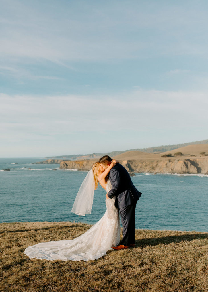 wedding ceremony first kiss, Mendocino elopement, mendocino wedding, christmas elopement, best places to elope in california, norcal elopement, northern california elopement, elopement inspo, california coast elopement, mendocino california elopement, Rachel Christopherson Photography 