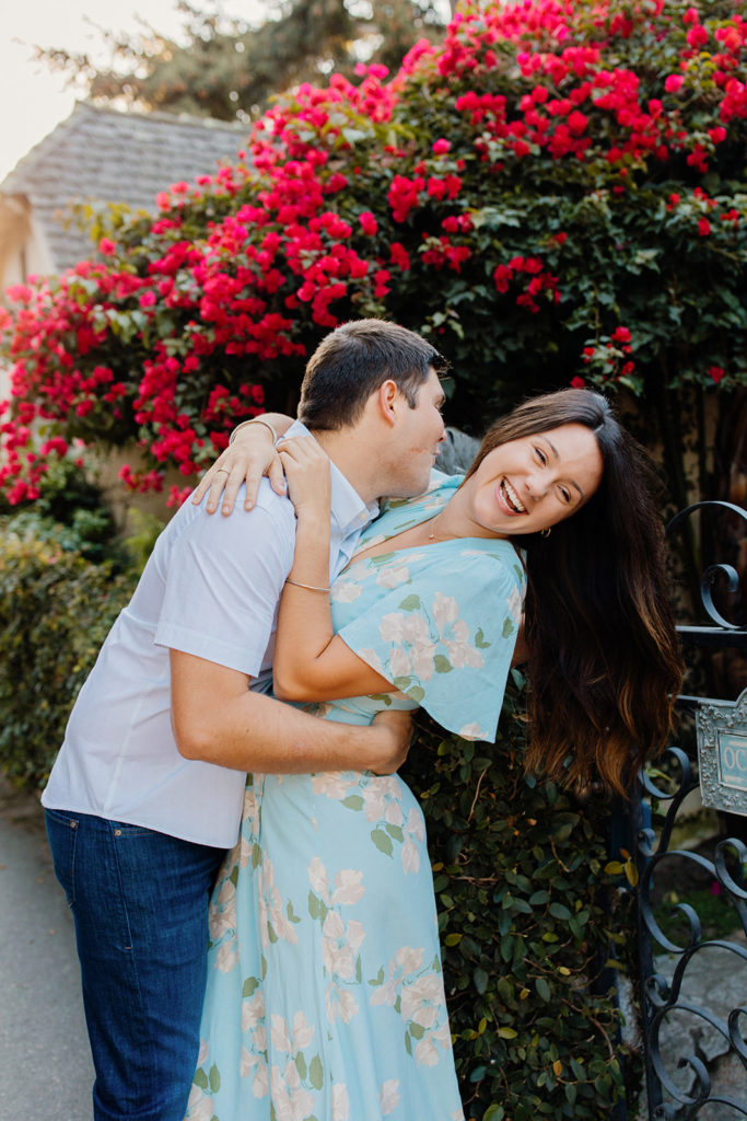 man kissing woman playfully,  Carmel CA Engagement Photos, Monterey Engagement Photos, Monterey Engagement Photo Locations, Engagement Photo Outfits, Carmel by the sea Engagement Photos, Best Locations for Monterey Engagement Photos, What to Wear for Engagement Photos, Rachel Christopherson Photography LLC