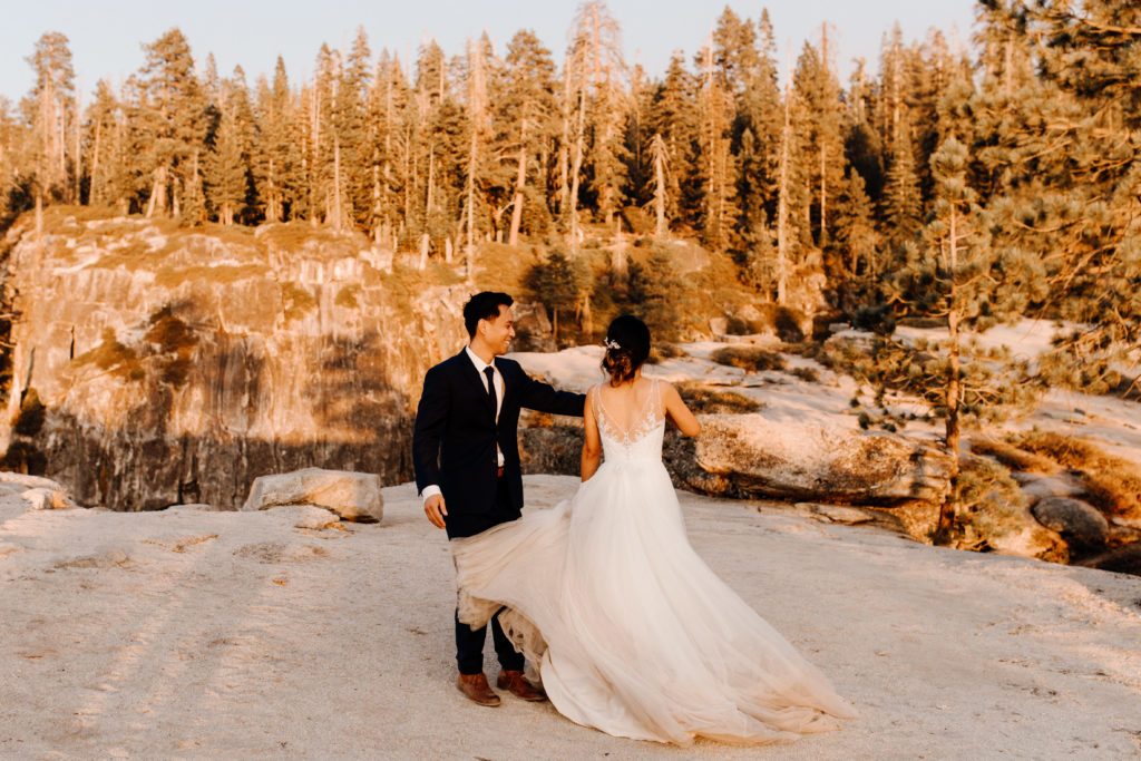 bride and groom twirling sunset photos, Taft Point elopement, Yosemite Elopement, Glacier Point Elopement, best places to elope in california, northern california elopement, Rachel Christopherson Photography