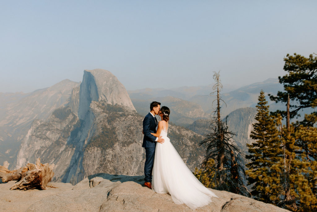 Bride and groom at Glacier Point, Yosemite Elopement, Glacier Point Elopement, best places to elope in california, northern california elopement, Rachel Christopherson Photography