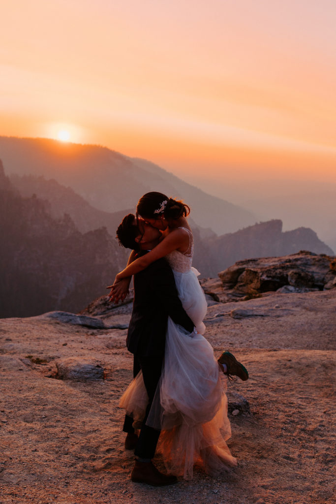 groom lifting bride at sunset, Taft Point elopement, Yosemite Elopement, Glacier Point Elopement, best places to elope in california, northern california elopement, Rachel Christopherson Photography