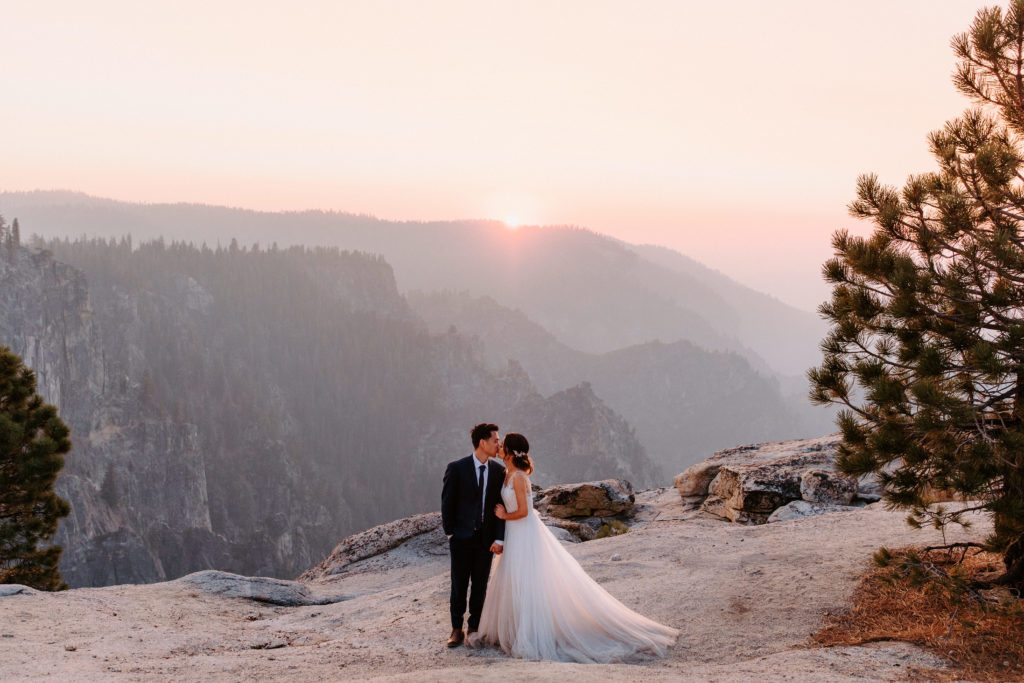 bride and groom Taft Point sunset photos, Taft Point elopement, Yosemite Elopement,  best places to elope in california, northern california elopement, Rachel Christopherson Photography